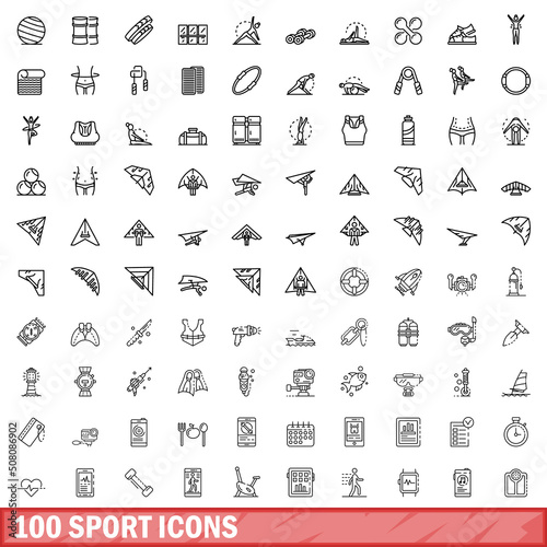 100 sport icons set. Outline illustration of 100 sport icons vector set isolated on white background