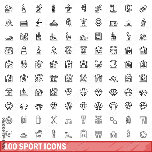 100 sport icons set. Outline illustration of 100 sport icons vector set isolated on white background