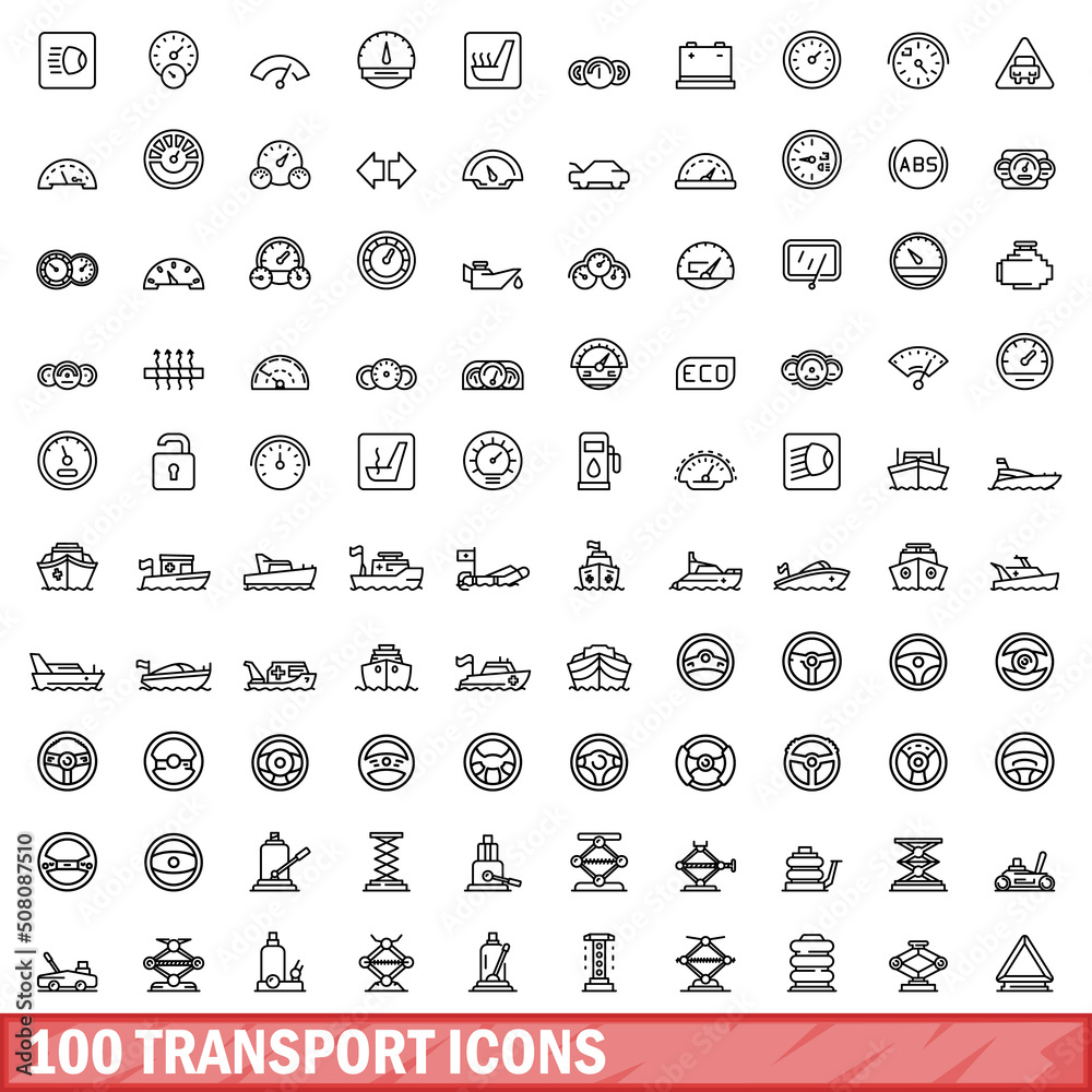 100 transport icons set. Outline illustration of 100 transport icons vector set isolated on white background 100 transport icons set. Outline illustration of 100 transport icons vector set isolated on white background