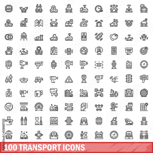 100 transport icons set. Outline illustration of 100 transport icons vector set isolated on white background