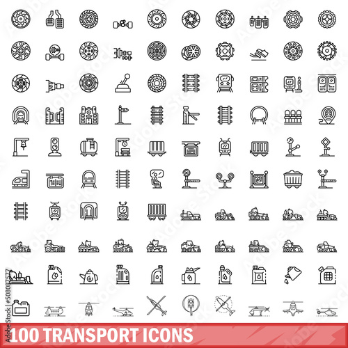 100 transport icons set. Outline illustration of 100 transport icons vector set isolated on white background