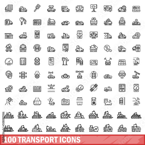 100 transport icons set. Outline illustration of 100 transport icons vector set isolated on white background