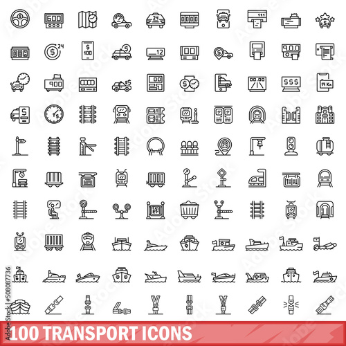 100 transport icons set. Outline illustration of 100 transport icons vector set isolated on white background