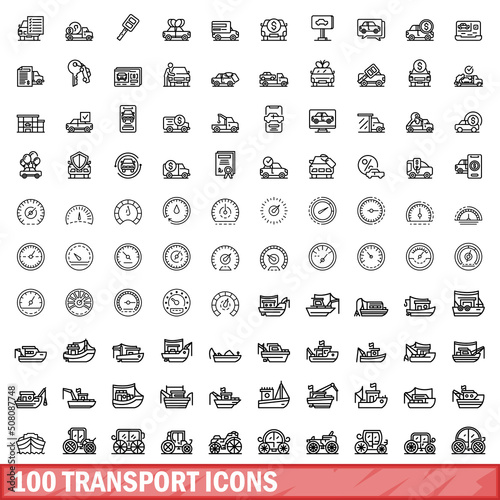 100 transport icons set. Outline illustration of 100 transport icons vector set isolated on white background