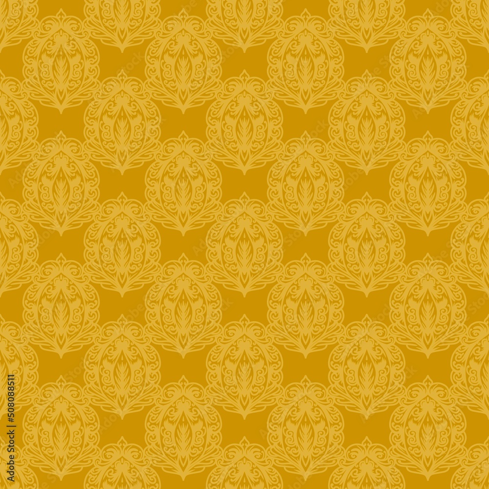 Obraz premium Retro geometric pattern in repeat. Fabric print. Damask style Seamless pattern background, mosaic ornament, vintage style. Design for prints on fabrics