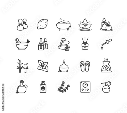 Aromatherapy Signs Thin Line Icons Set. Vector