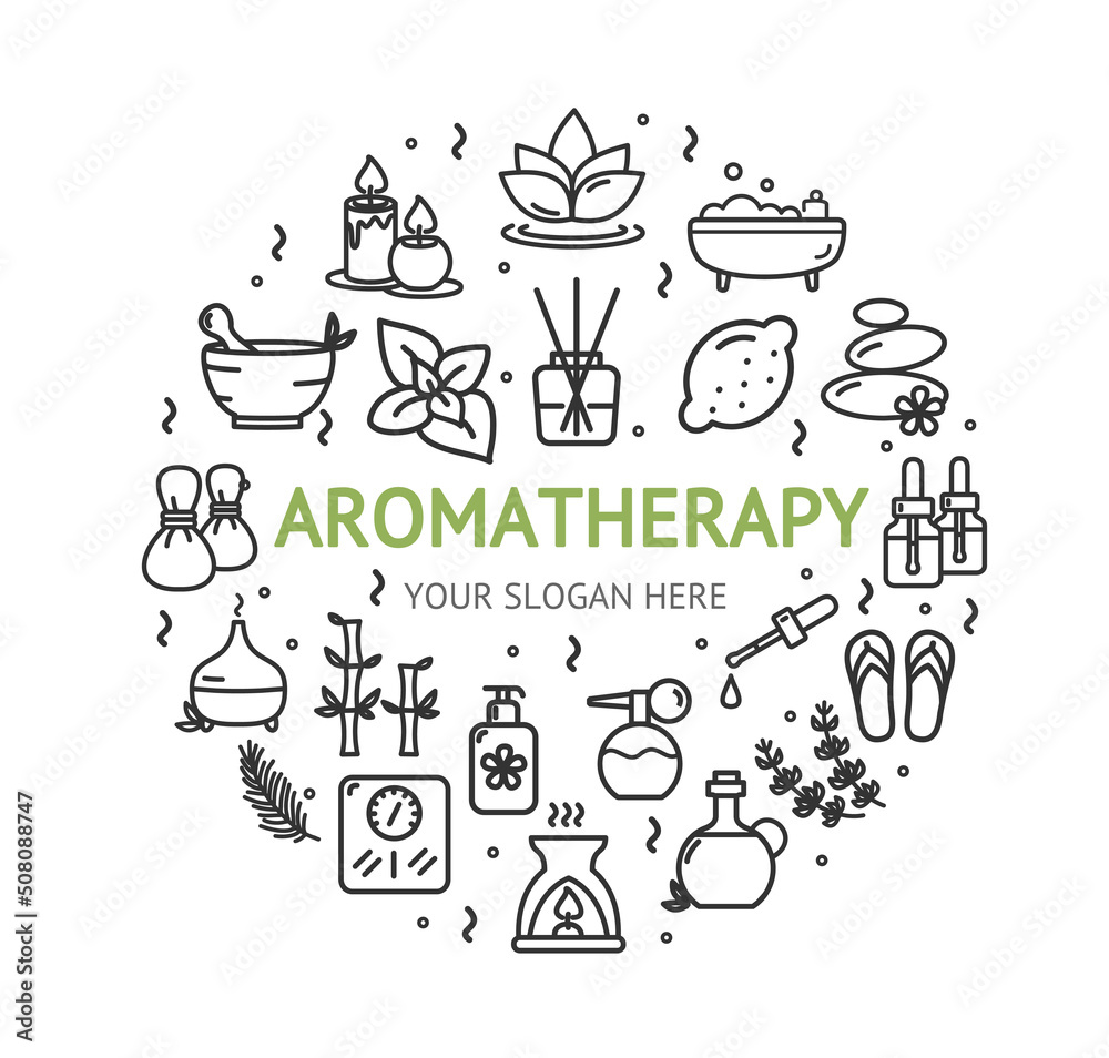 Fototapeta premium Aromatherapy Design Template Thin Line Icon Banner Concept. Vector