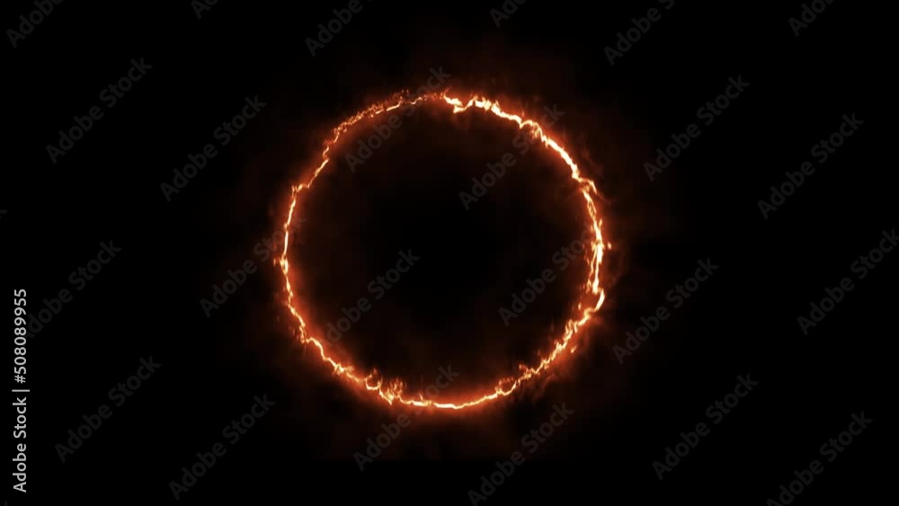Burning abstract fire circle animated frame on black background. Dynamic fire line text border animation