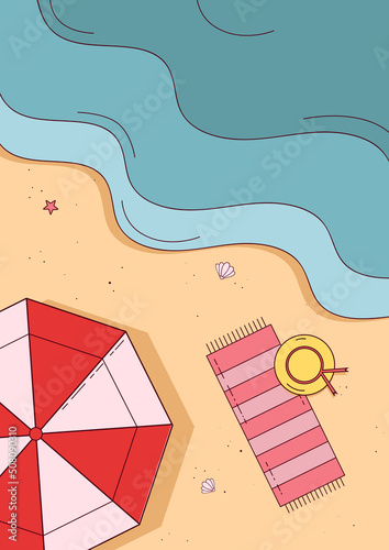 Tropical ocean beach banner with yellow sand. Summer vector background