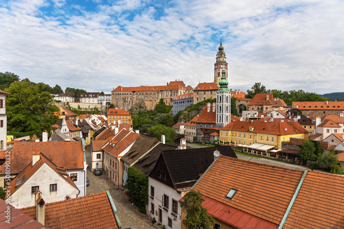 The view of the Cesky Krumlov castle and the town of Český Krumlov, South Bohemia, Czech Republic. 