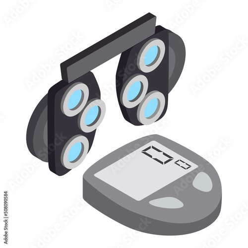 Eye examination icon isometric vector. Optical phoropter and measuring tool icon. Modern optometrist equipment, ophthalmology concept