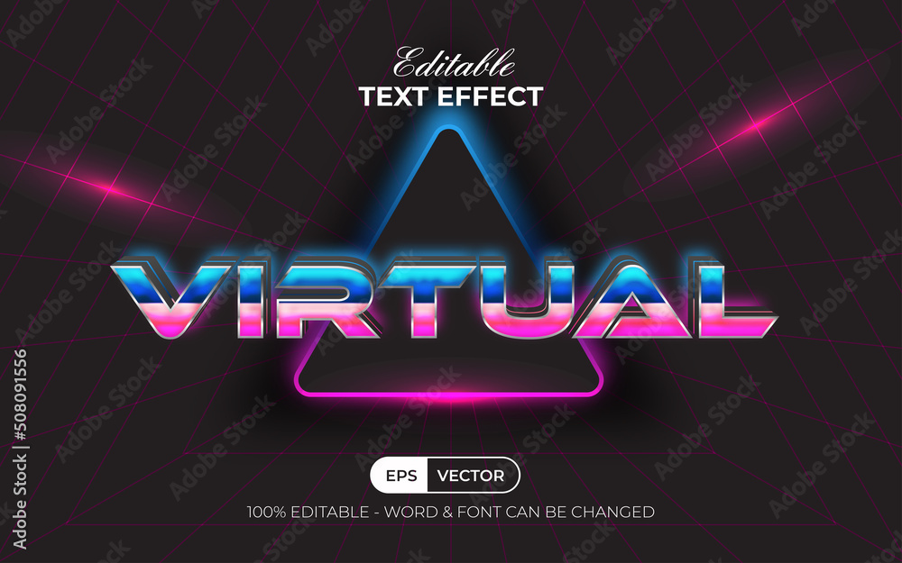 Virtual text effect retro style. Editable text effect.