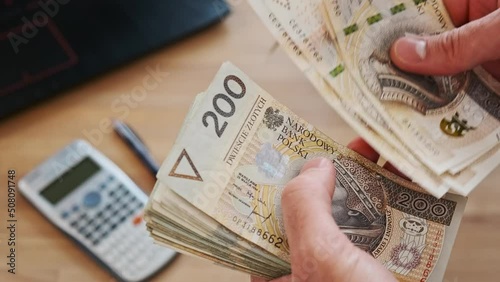 A man counts cash in his hands - Close Up - Polish currency - PLN