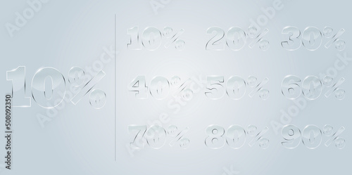 Complete set of glass percent tags for sales and discounts, price glossy numbers.
