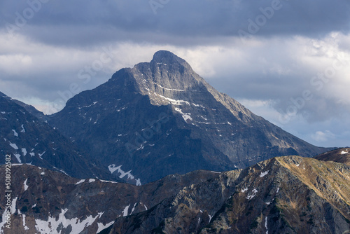The silhouette of the Krywan peak in the Slovak High Tatras.