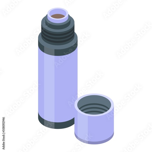 Tea hot thermos bottle icon isometric vector. Ice fishing. Winter lake