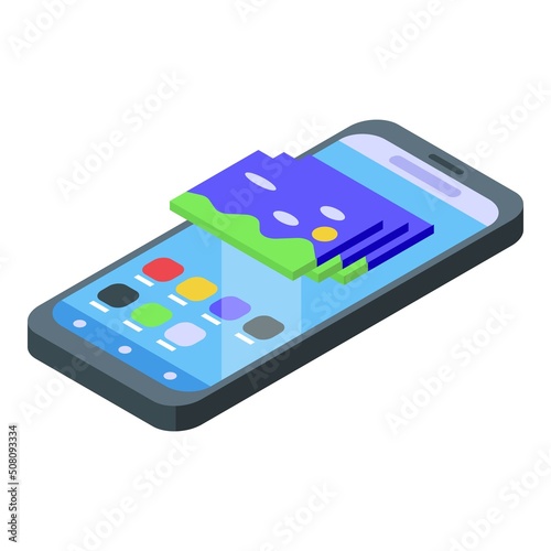 Smartphone photo memory icon isometric vector. Data storage. Digital flash