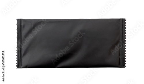 Black plastic package for wet wipes as mockup, space for text