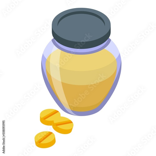 Antiviral honey pills icon isometric vector. Medicine treatment. Doctor jar