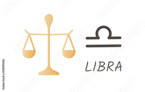 Zodiac sign horoscope Libra with symbol and inscription cartoon style