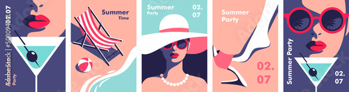 Summer party, vacation and travel concept. Vector illustration in minimalistic style.