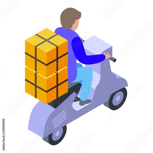 Parcel courier delivery icon isometric vector. Food scooter. Moto electric
