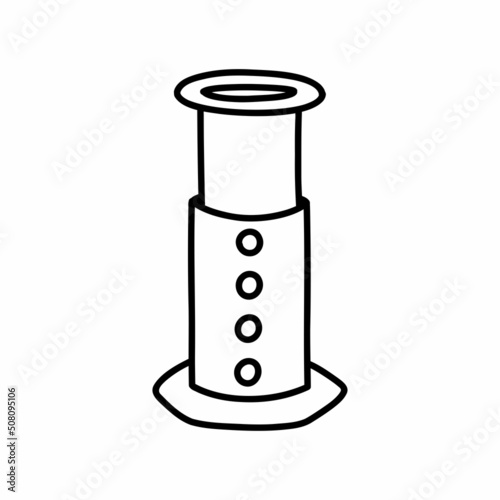 alternative method of making aeropress coffee doodle icon, vector color line illustration