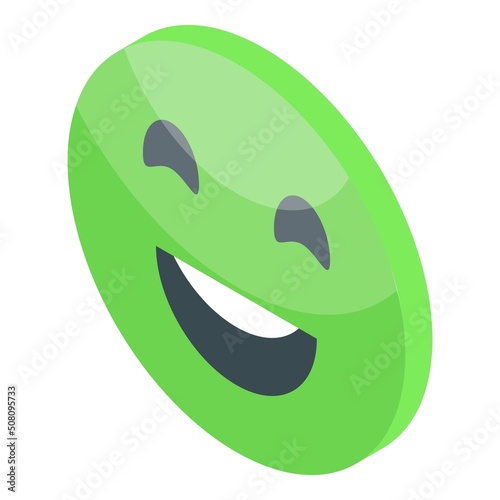 Green emoji satisfaction level icon isometric vector. Customer emoticon. Happy meter
