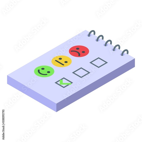 Notepad satisfaction level icon isometric vector. Bad meter. Emoticon smile