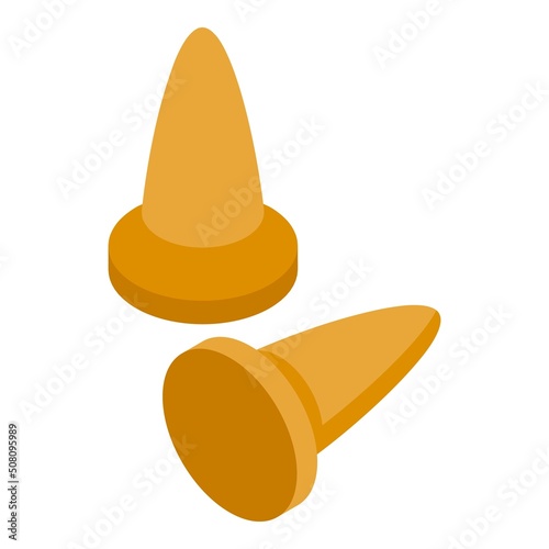 Earplugs noise icon isometric vector. Earplug machine. Factory protection