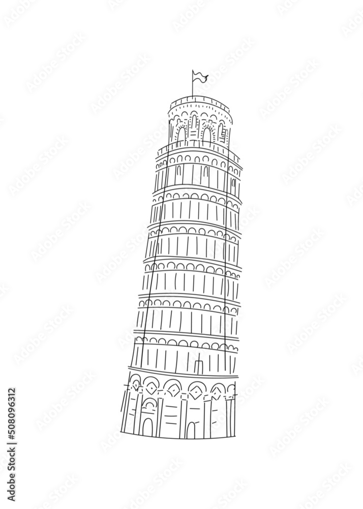 pisa tower simpla sketch vector illustration