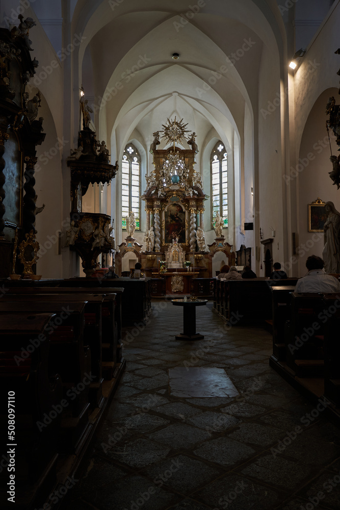 Beroun, Czech Republic - May 8, 2022 - The Church of St. James in Beroun, is a Baroque building on Gothic foundations.
