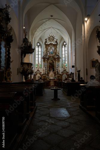 Beroun, Czech Republic - May 8, 2022 - The Church of St. James in Beroun, is a Baroque building on Gothic foundations.