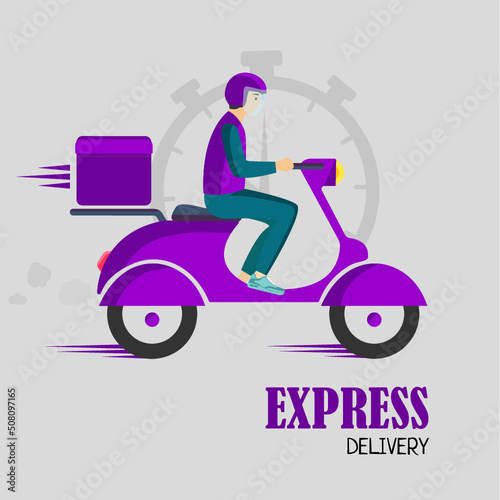 Online delivery service banner , online order tracking, purple scooter delivery, driver. Shipping. Vector illustration