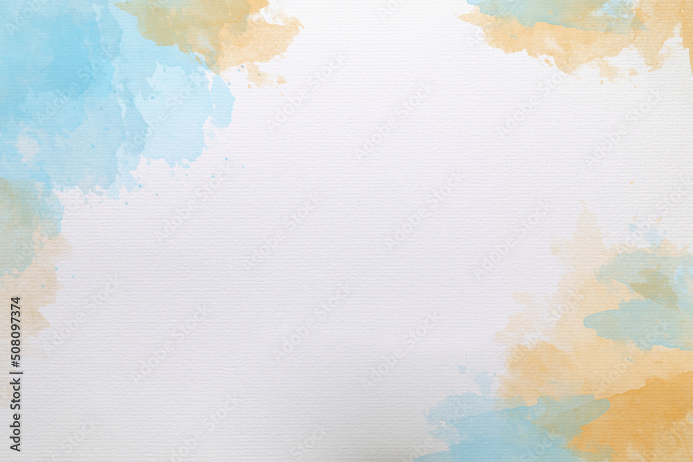 Hand painted watercolor background with blue and orange color brush shape
