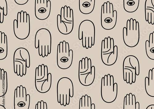Hands chiromancer esoteric seamless  vector pattern. Mystic doodle background