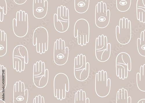 Hands chiromancer esoteric seamless  vector pattern. Mystic doodle background