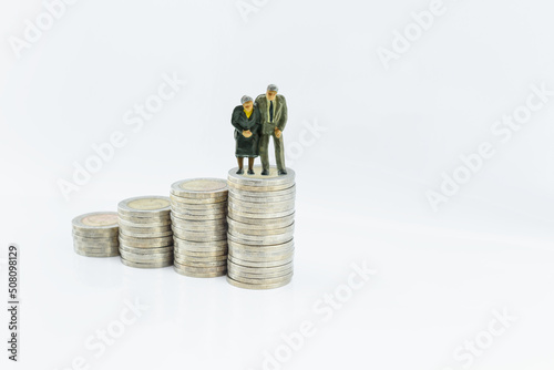 Принти на полотні Pension fund / plan for retirement, financial concept : Miniature figurine senio