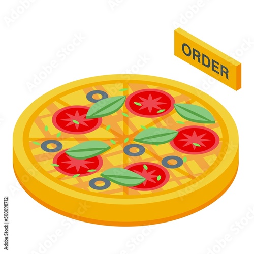 Online pizza order icon isometric vector. App deliver. Meal service