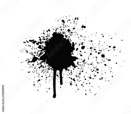Black graffity spray. Bright spots of unusual shape and splashes. Casual drawing style, street art and creativity. Vandalism, ink. Graphic element for website. Cartoon flat vector illustration