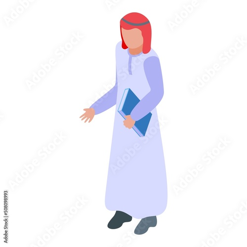 School arab boy icon isometric vector. Student online. Arabic education