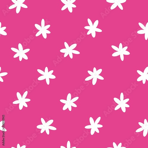 Simple vintage pattern. cute white flowers on a bright pink background. Fashionable print for textiles, wallpaper and packaging.