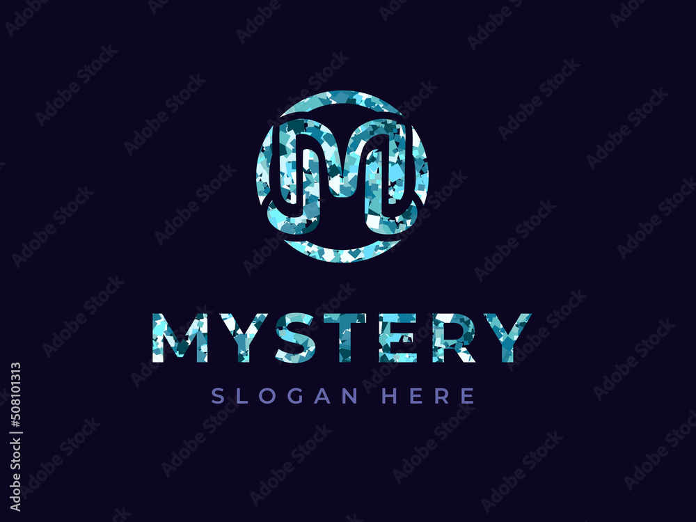 Monogram logo design initial letter M in round. Mystery Logo blue glittering creative modern concept design premium. Vector illustration Monogram logo design initial letter M in round. Mystery Logo blue glittering creative modern concept design premium. Vector illustration