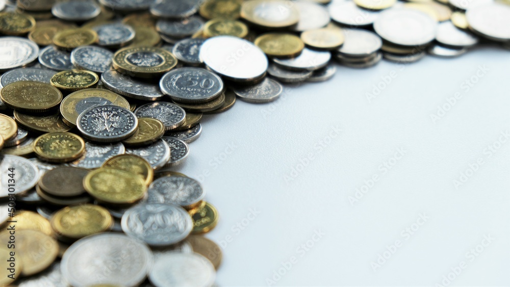 Finance_Polish currency PLN Stacked with title space Isometric View Finance_Polish currency PLN Stacked with title space Isometric View