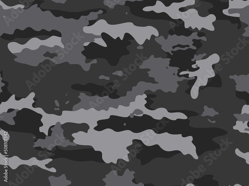  Vector gray camouflage background, pattern repeat, modern fashion design, fabric. Disguise.