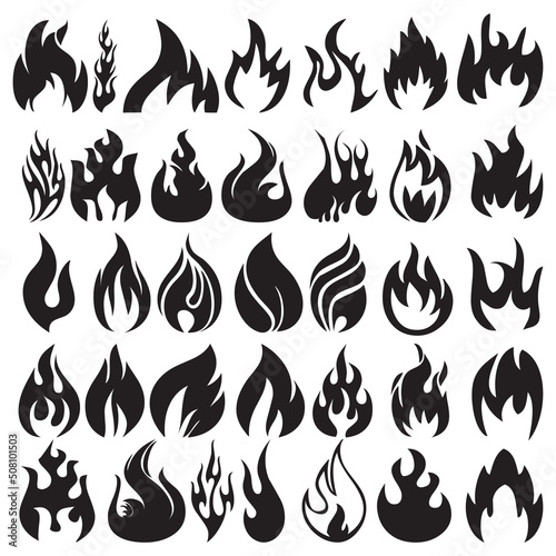 Fire flames, set icons, vector illustration