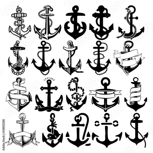 anchor symbols set vector illustration