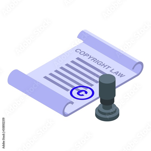 Copyright law paper icon isometric vector. Legal protection. Defense book