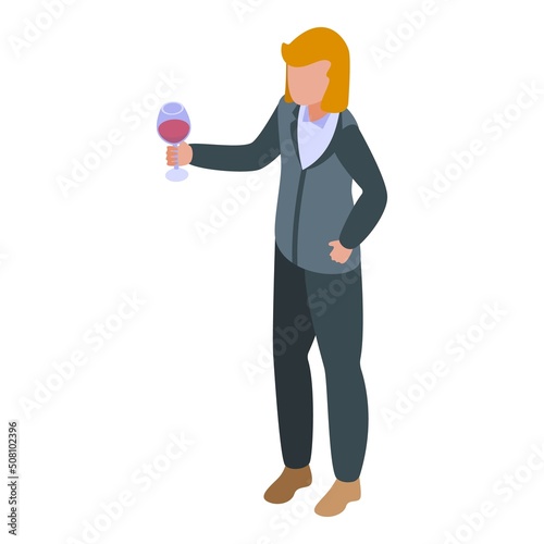 Woman sommelier icon isometric vector. Wine glass. Taste party