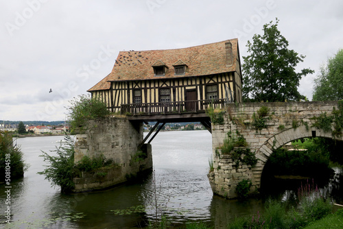 Old mill over the Seine River in Vernon, Normandy